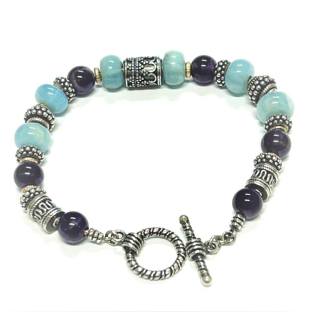 Genuine Aquamarine and Amethyst Bracelet/Sterling Silver